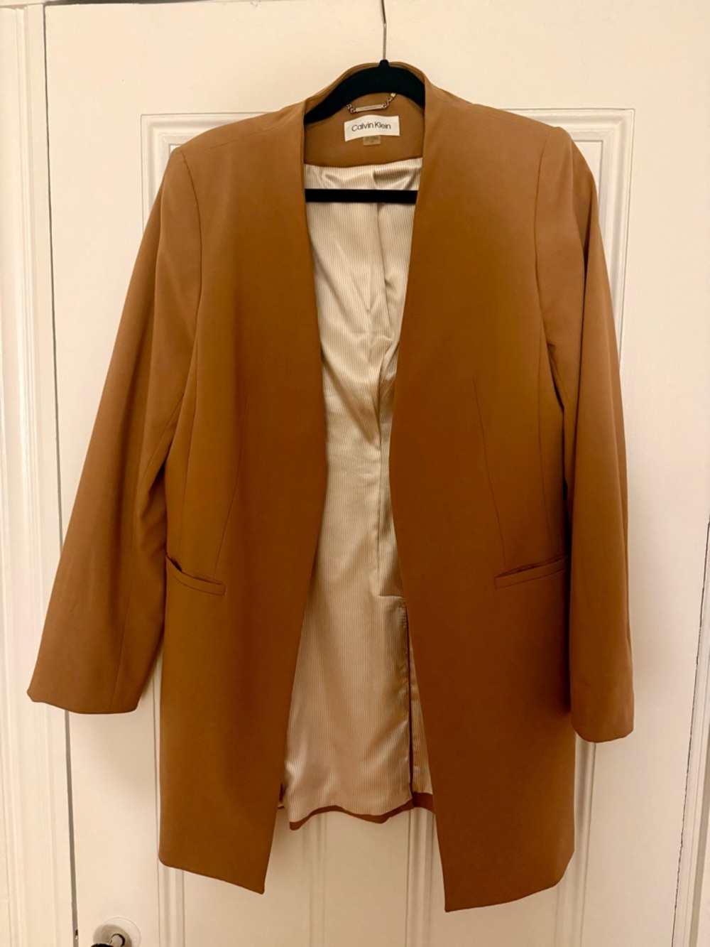 Calvin Klein Women's Camel Open-Front Long Blazer